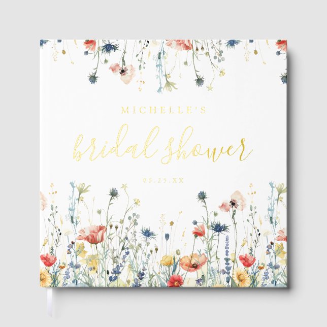 Vibrant Wildflower Bridal Shower Foil Guest Book (Front)