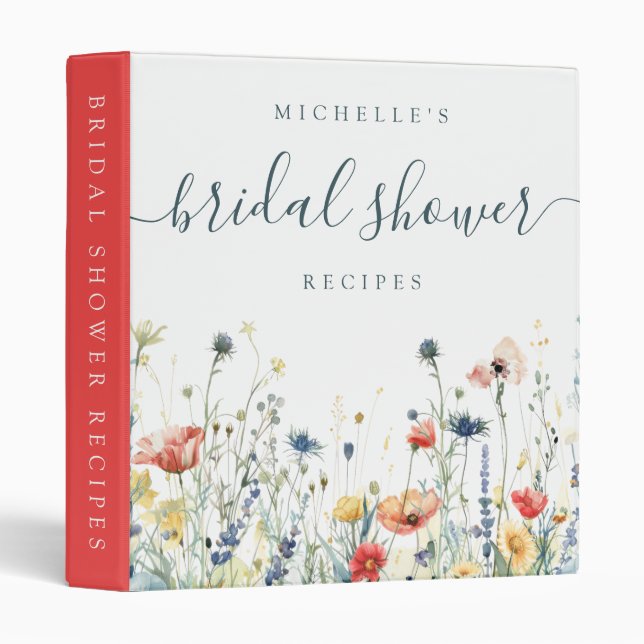 Vibrant Wildflower Bridal Shower Recipes 3 Ring Binder (Front/Spine)