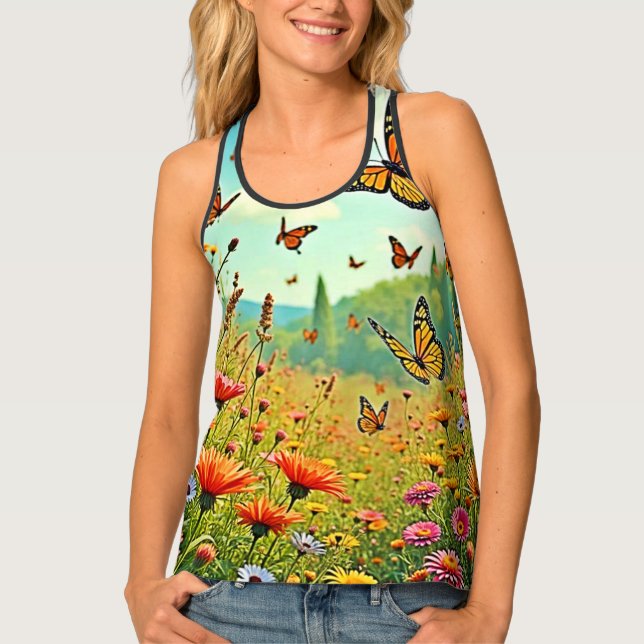 Vibrant Wildflower Butterfly Joy Design Tank Top (Front)