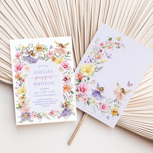 Vibrant Wildflower Fairy First 1st Birthday Party Invitation