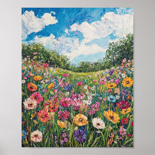 Vibrant Wildflower Field Impressionist Poster Wall (Front)