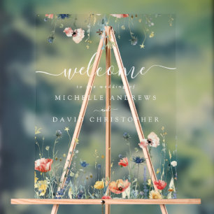 Vibrant Wildflower Field Wedding Acrylic Sign