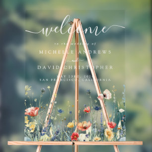 Vibrant Wildflower Field Wedding Welcome Acrylic Sign