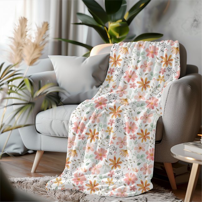 Vibrant Wildflower Garden Aesthetic Watercolor  Fleece Blanket (Creator Uploaded)