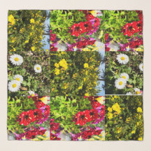 Vibrant Wildflower Garden Photo Grid Chiffon Scarf