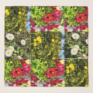 Vibrant Wildflower Garden Photo Grid Chiffon Scarf