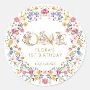 Vibrant Wildflower Garden Wreath 1st Birthday Girl Classic Round Sticker