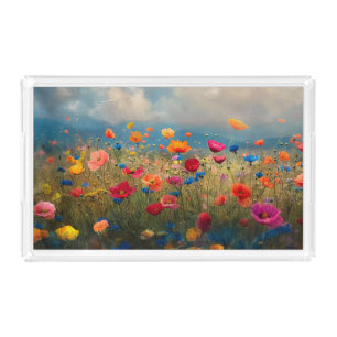 Vibrant Wildflower Impressionist Acrylic Tray