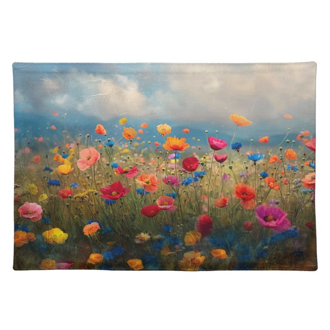 Vibrant Wildflower Impressionist Cloth Placemat (Front)