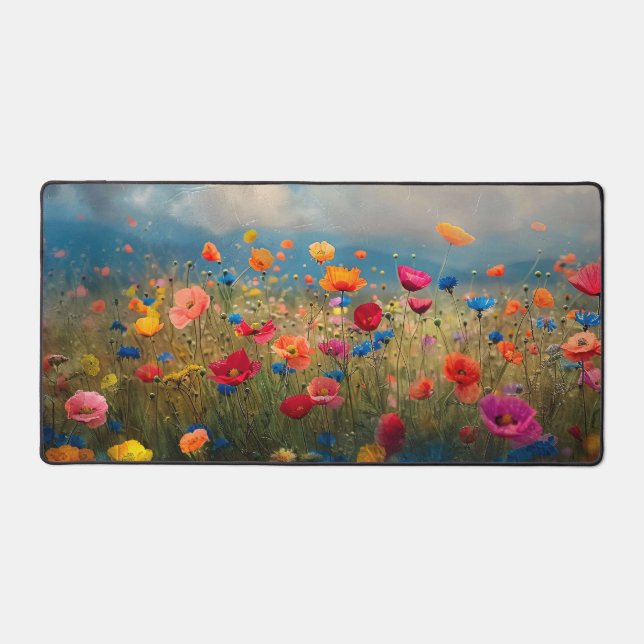 Vibrant Wildflower Impressionist Desk Mat (Front)