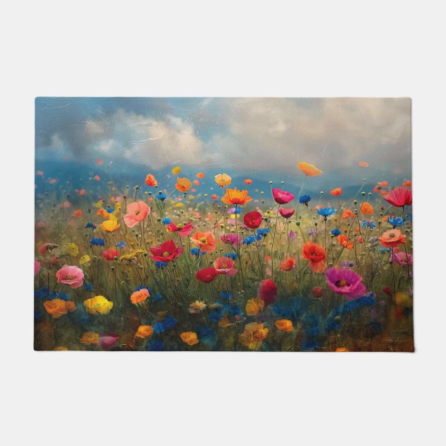Vibrant Wildflower Impressionist Doormat (Front)