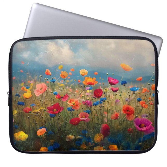 Vibrant Wildflower Impressionist Laptop Sleeve (Front)