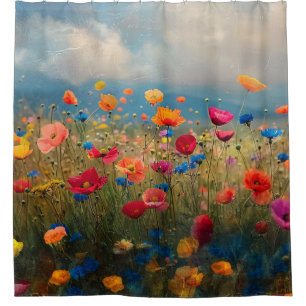 Vibrant Wildflower Impressionist Shower Curtain