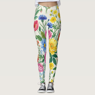 Vibrant Wildflower Meadow Botanical Garden Print Leggings