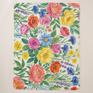 Vibrant Wildflower Meadow Botanical Garden Print Sherpa Blanket
