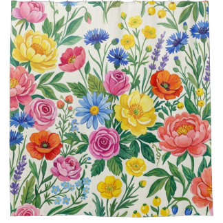 Vibrant Wildflower Meadow Botanical Garden Print Shower Curtain