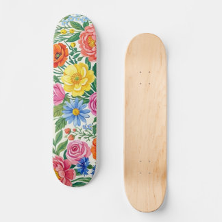 Vibrant Wildflower Meadow Botanical Garden Print Skateboard