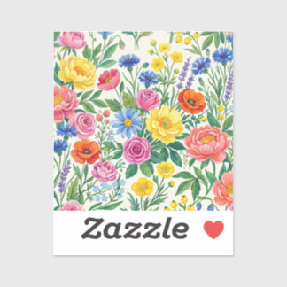 Vibrant Wildflower Meadow Botanical Garden Print Sticker