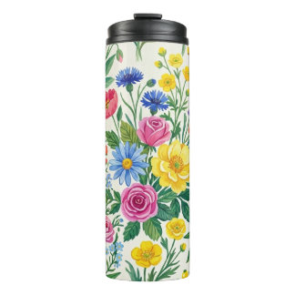 Vibrant Wildflower Meadow Botanical Garden Print Thermal Tumbler