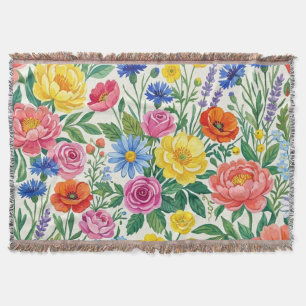 Vibrant Wildflower Meadow Botanical Garden Print Throw Blanket
