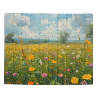 Vibrant Wildflower Meadow Oil Painting Style Flora Jigsaw Puzzle