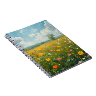 Vibrant Wildflower Meadow Oil Painting Style Flora Notebook
