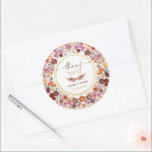 Vibrant Wildflower Meadow Wedding Thank You Classic Round Sticker<br><div class="desc">This elegant design features vibrant, rich fall wildflowers in shades of deep burgundy, blush pink, aubergine and burnt orange. Perfect for couples looking to blend nature-inspired charm with contemporary sophistication. Personalize the sticker with your details. If you want to further re-arrange the style and placement of the text, please press...</div>
