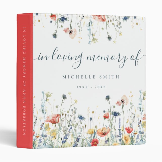 Vibrant Wildflower Memorial Funeral 3 Ring Binder (Front/Spine)