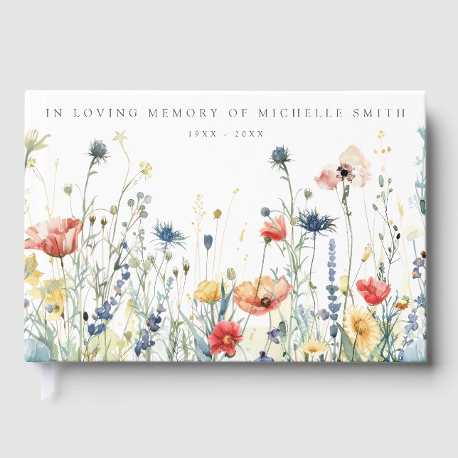 Vibrant Wildflower Memorial Service Funeral Guest Book (Front)