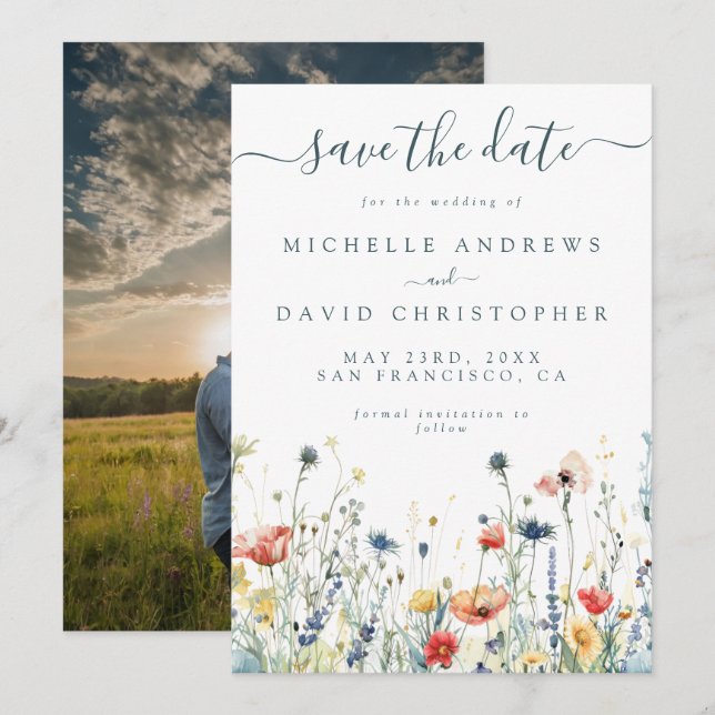 Vibrant Wildflower Photo Save The Date (Front/Back)