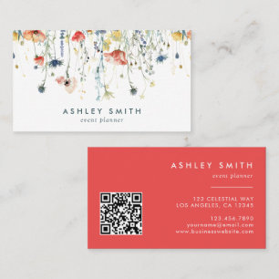 Vibrant Wildflower QR Code Business Card