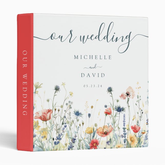Vibrant Wildflower Wedding 3 Ring Binder (Front/Spine)