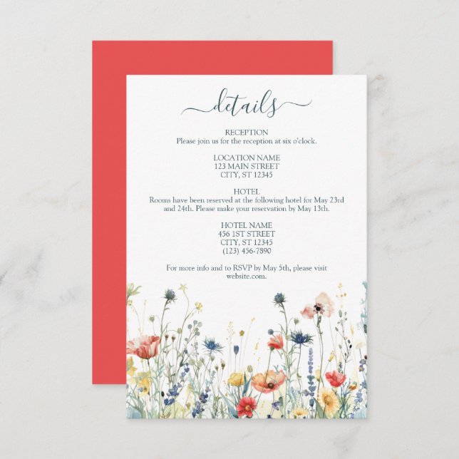 Vibrant Wildflower Wedding Details Enclosure Card (Front/Back)