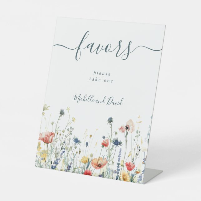 Vibrant Wildflower Wedding Favors Pedestal Sign (Front)