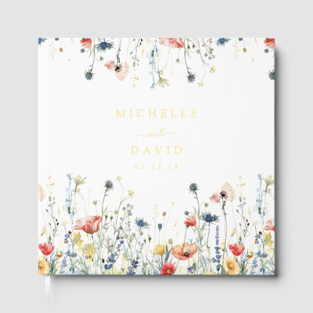 Vibrant Wildflower Wedding Foil Guest Book (Front)