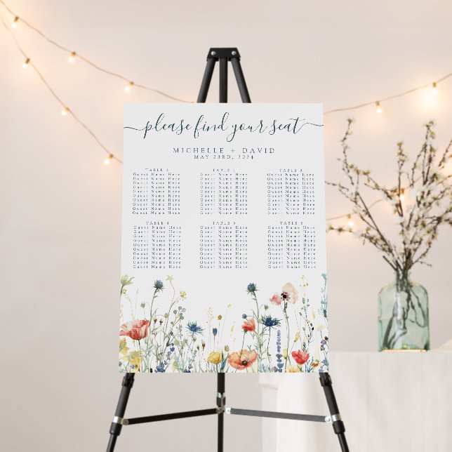 Vibrant Wildflower Wedding Seating Chart Foam Board (In Situ (Stand))
