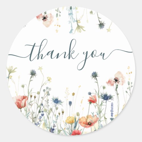 Vibrant Wildflower Wedding Thank You Classic Round Sticker