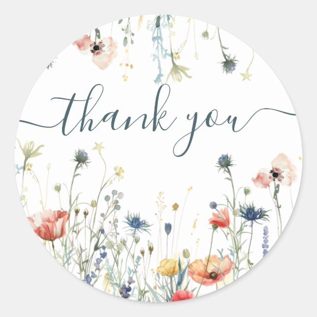 Vibrant Wildflower Wedding Thank You Classic Round Sticker (Front)