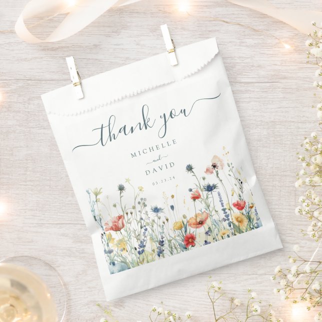 Vibrant Wildflower Wedding Thank You Favor Bag (Clipped)