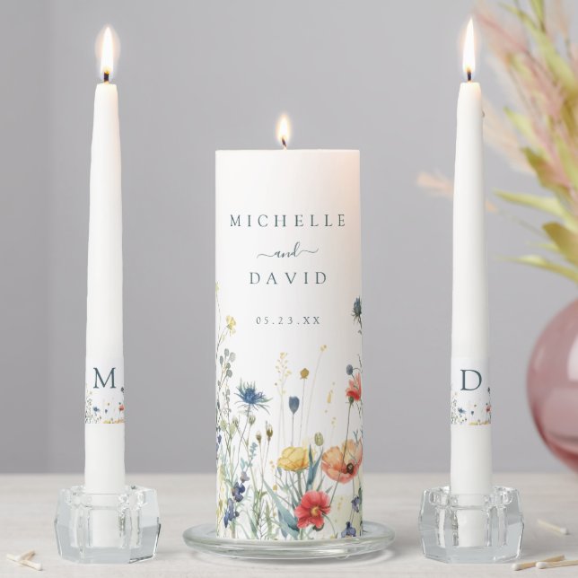 Vibrant Wildflower Wedding Unity Candle Set (In Situ)