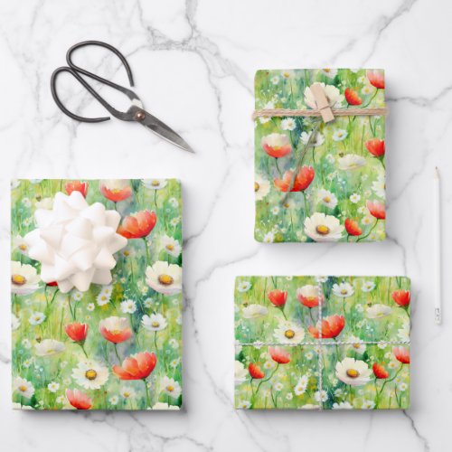 Vibrant Wildflowers Elegant Watercolor Wrapping Paper Sheets