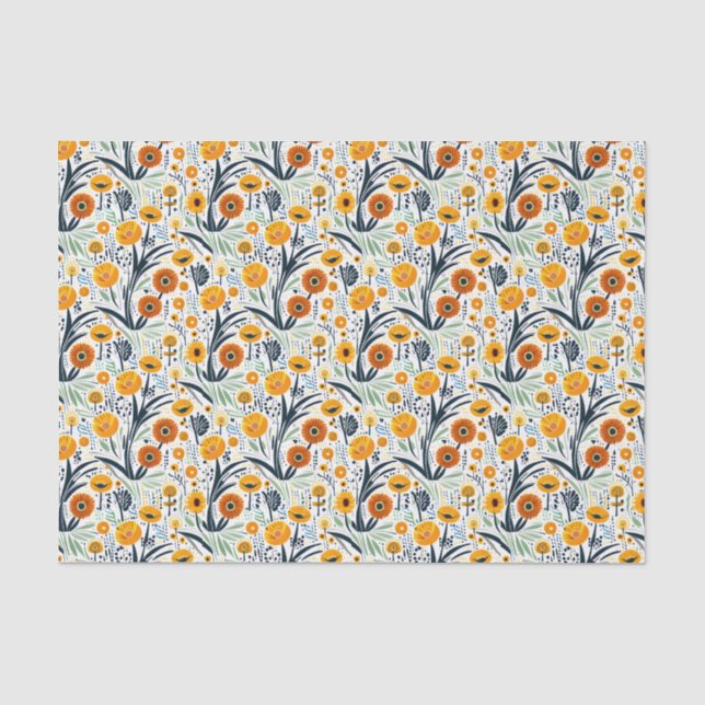 Vibrant Wildflowers & Leaves on White Background Tissue Paper (Front)