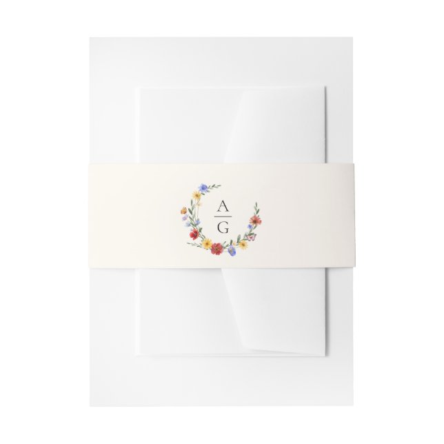 Vibrant Wildflowers Monogram Wedding Invitation Belly Band (Front Example)