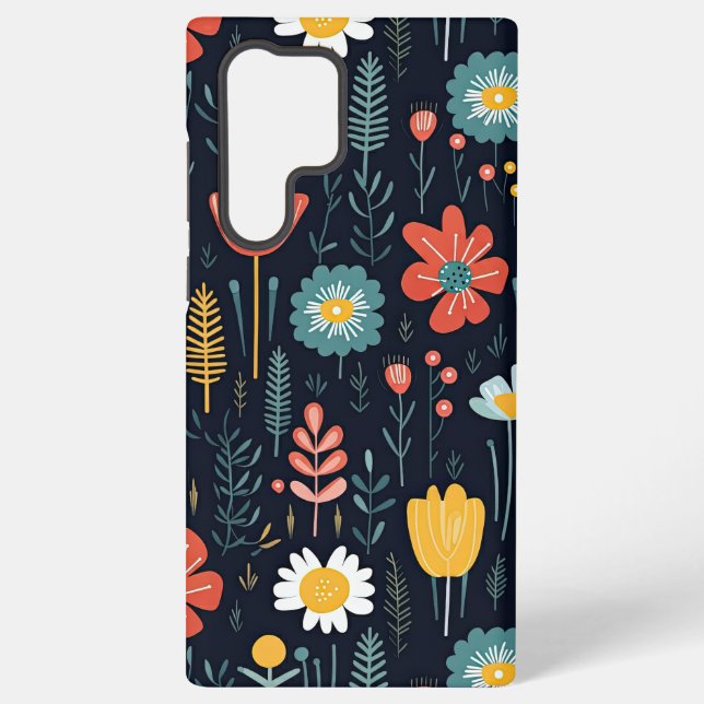 Vibrant Wildflowers on Navy Blue Samsung Galaxy Case (Back)