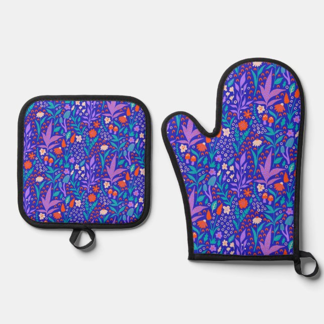 Vibrant Wildflowers Oven Mitt & Pot Holder Set (Front)