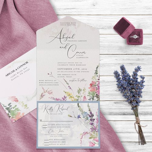 Vibrant Wildflowers Pink Violet Yellow All In One Invitation