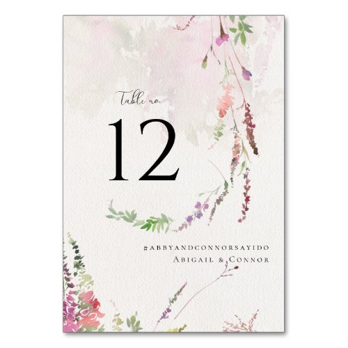 Vibrant Wildflowers Pink Violet Yellow Table Number