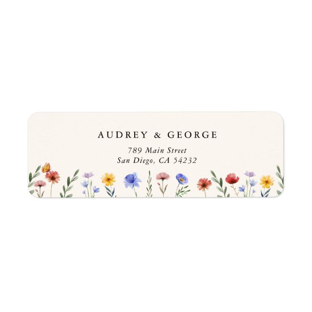 Vibrant Wildflowers Wedding Return Address Label (Front)