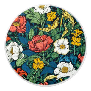 Vibrant William Morris Art Nouveau Floral Ceramic Knob