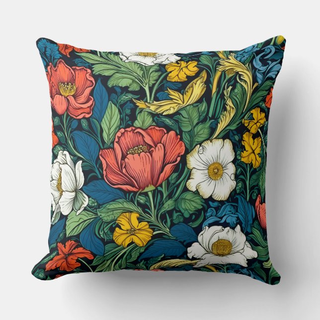  Vibrant William Morris Art Nouveau Floral Throw Pillow (Front)